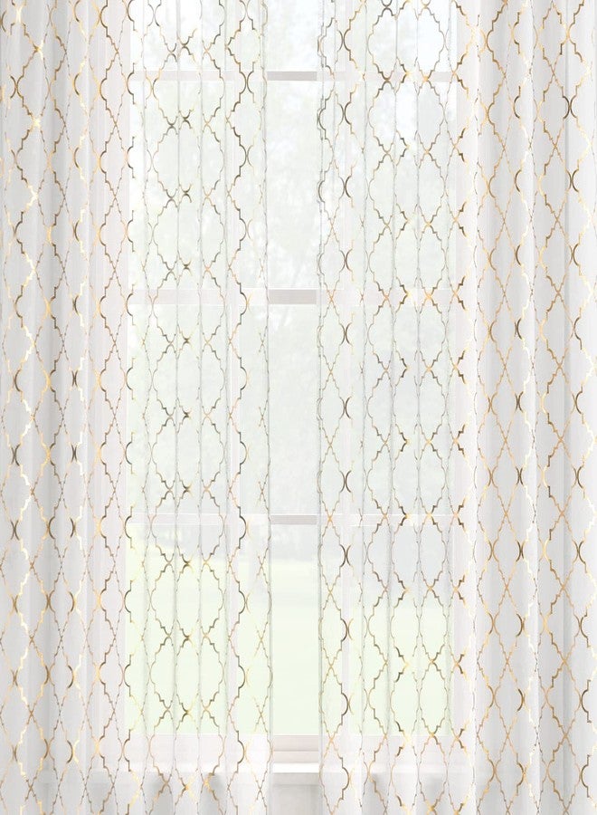 Kotile ستائر كوتيل شفافة باللونين الأبيض والذهبي، طولها 84 بوصة، قطعتان، ستائر شفافة لامعة باللون الذهبي المعدني لغرفة المعيشة، ستائر شفافة مغربية هندسية لامعة بجيب للعمود، تسمح بمرور الضوء، عرض 52 × طول 84 بوصة - Image 5